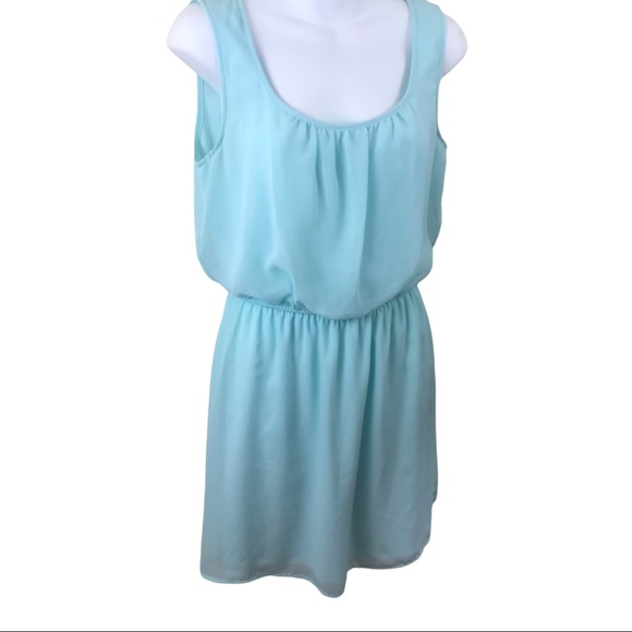 Chiffon Dress Mini Medium Sleeveless Mint Gathered - Picture 5 of 7